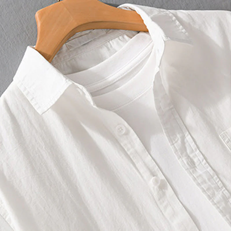 Buddha Stones Casual Embroidery Match Flame Pattern Lapel Men's Short Sleeve Cotton Shirt With Pocket