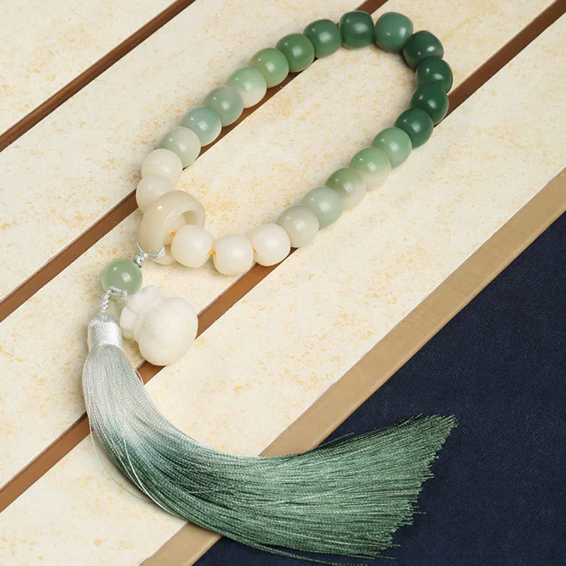 Buddha Stones Natural Gradient Bodhi Seed Fortune Money Bag Lotus Wisdom Tassel Wrist Mala