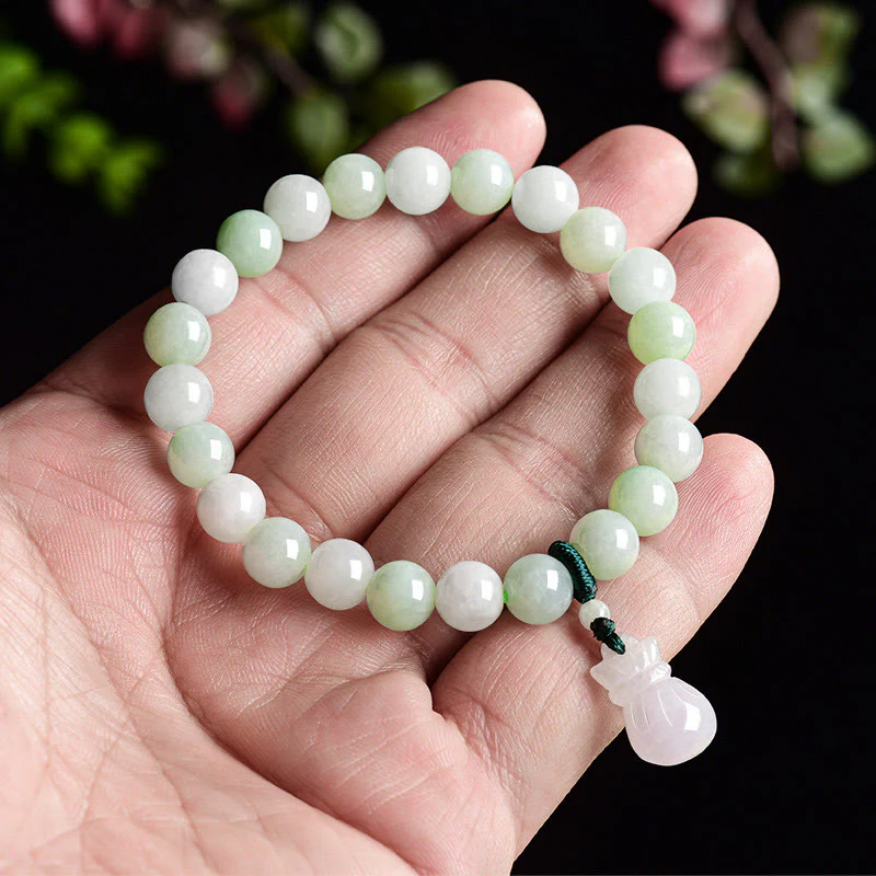 Buddha Stones Natural Jade Money Bag Charm Luck Bracelet