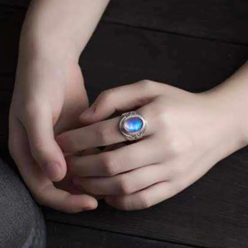 Buddha Stones 925 Sterling Silver Handmade Natural Moonstone Healing Adjustable Ring