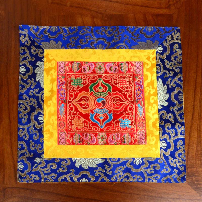 Buddha Stones Prayer Altar Mat Meditation Strength Endless Knot Vajra Man-Bcu Kalachakra Auspicious Symbols