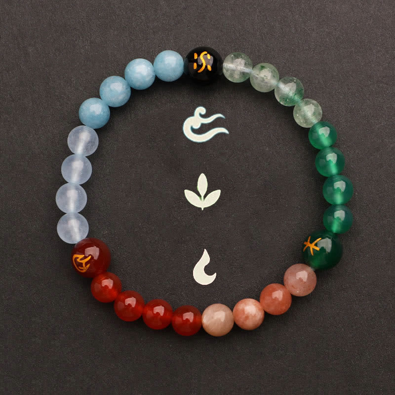 Buddha Stones Five Elements Various Agate Crystal Green Strawberry Quartz Sun Stone Wealth Bracelet