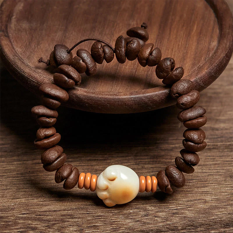 Buddha Stones Natural Cat's Paw Coffee Beans Bodhi Seed Beads Bracelet