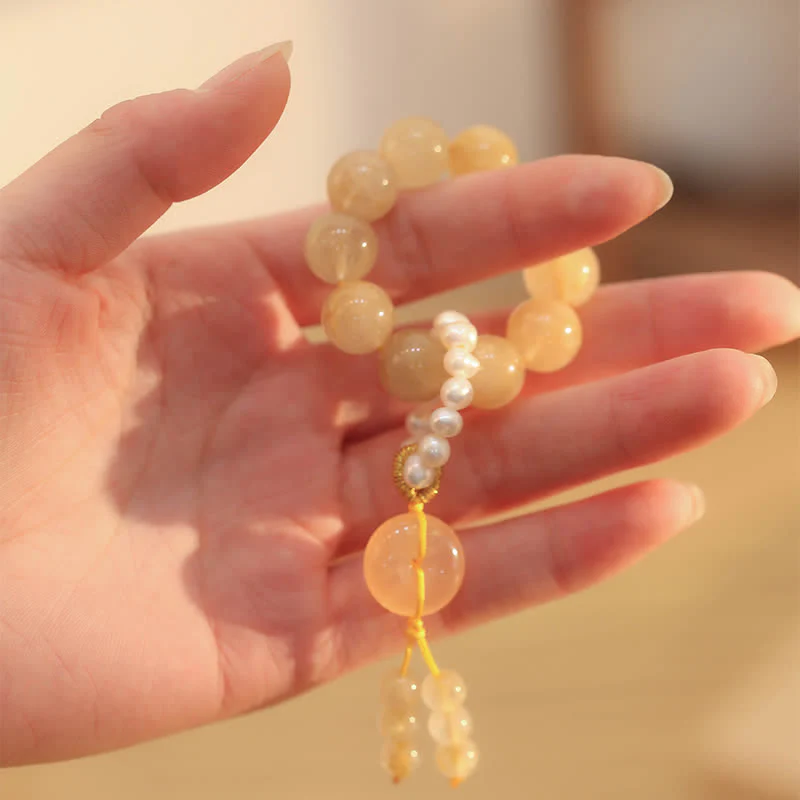 Buddha Stones Citrine Peace Buckle Prosperity Happiness Wrist Mala