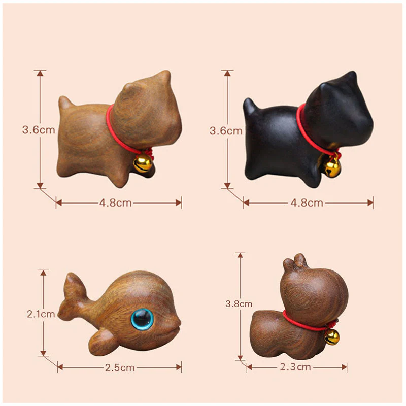 Buddha Stones Green Sandalwood Small Leaf Red Sandalwood Cute Cat Animals Soothing Peace Decoration