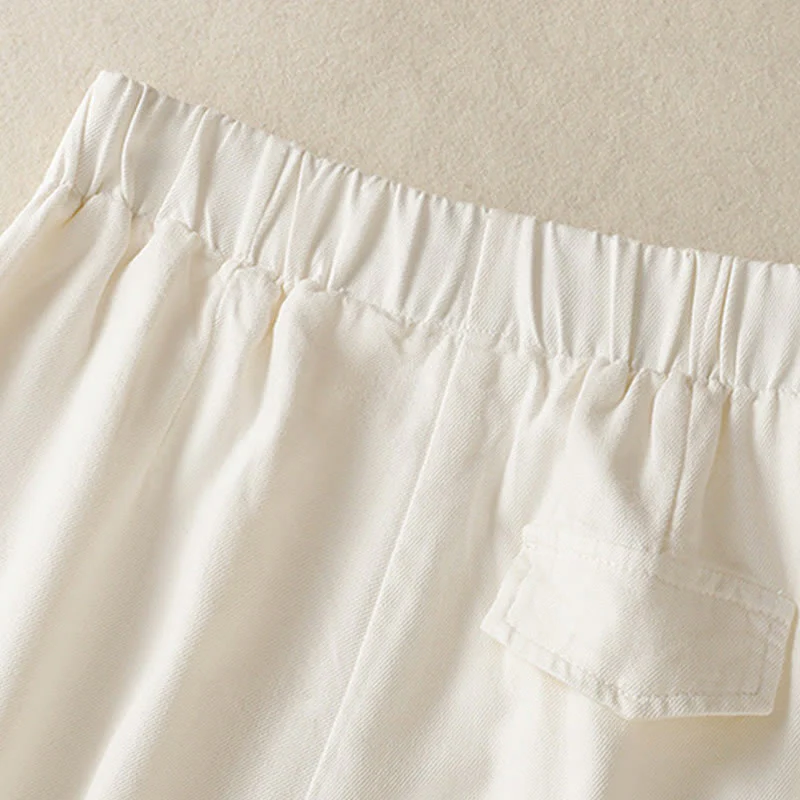 Buddha Stones Casual Lace Patchwork Design High Waist Women's Wide Leg Ankle-Length Pants With Pockets Zipper