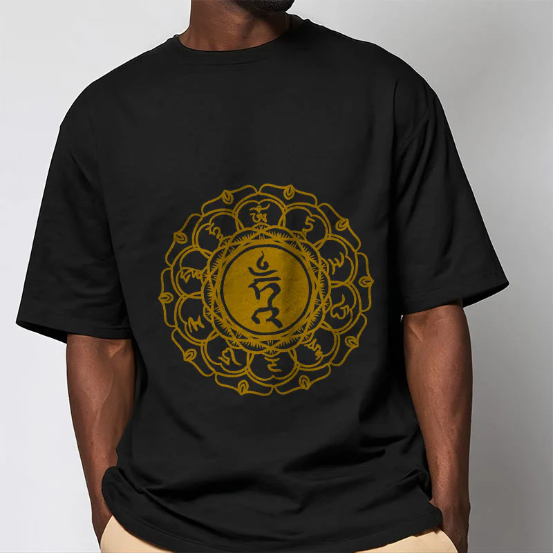 Buddha Stones Casual Hum Symbol Vishuddha Pattern Cotton Tee T-Shirt