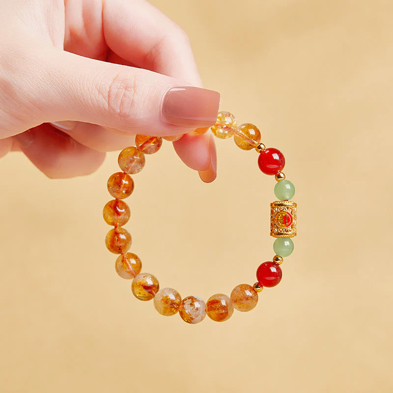 Buddha Stones 999 Sterling Silver Natural Citrine Red Agate Hetian Jade Beads Protection Bracelet
