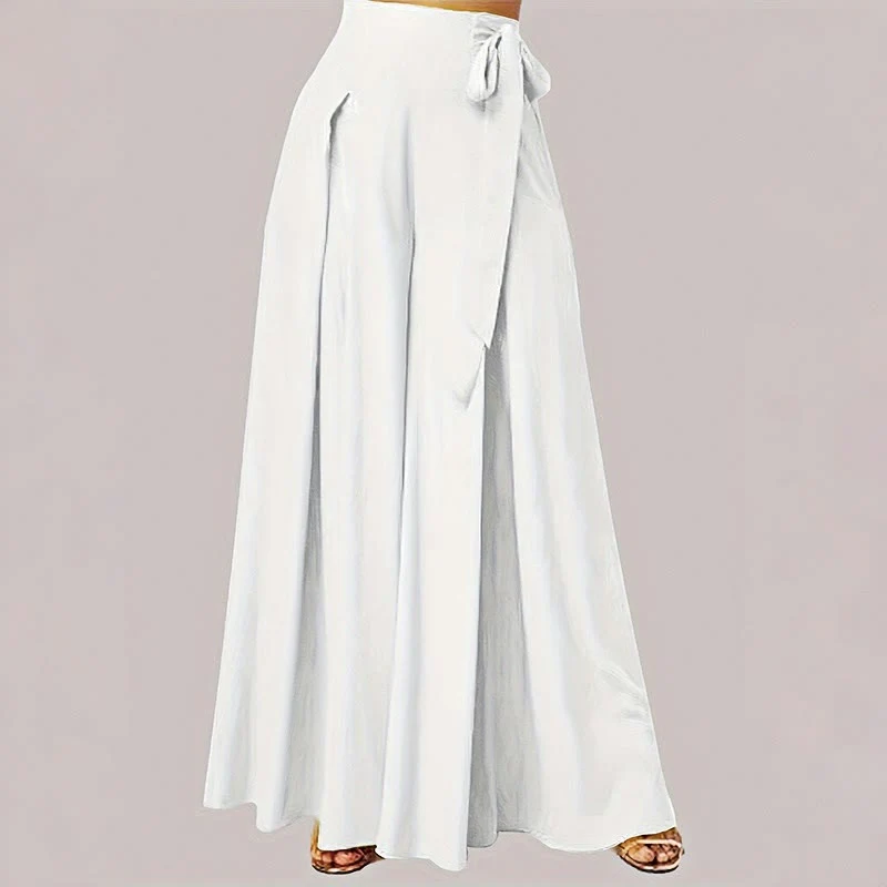 Buddha Stones Spring Casual Retro Plain Drawstring Women's Wide Leg Pants With Pockets