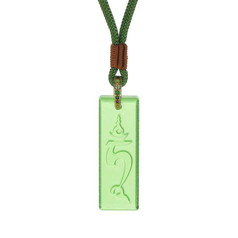 Buddha Stones Tibetan Green Tara Medicine Buddha Sanskrit Pattern Liuli Crystal Protection Necklace Pendant
