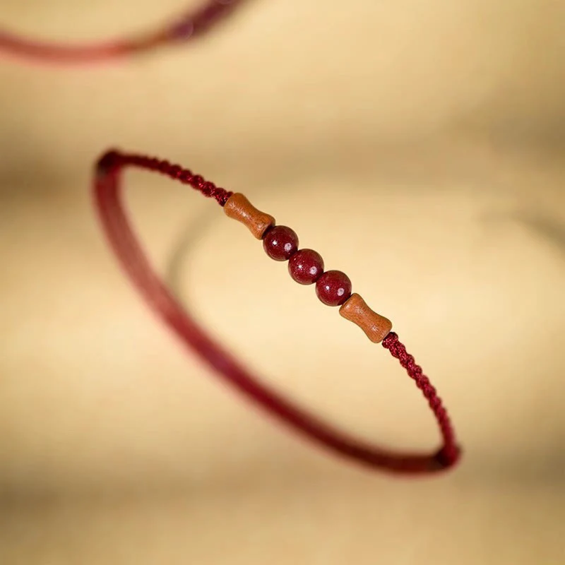 Buddha Stones Cinnabar Beads Peach Wood Blessing String Bracelet