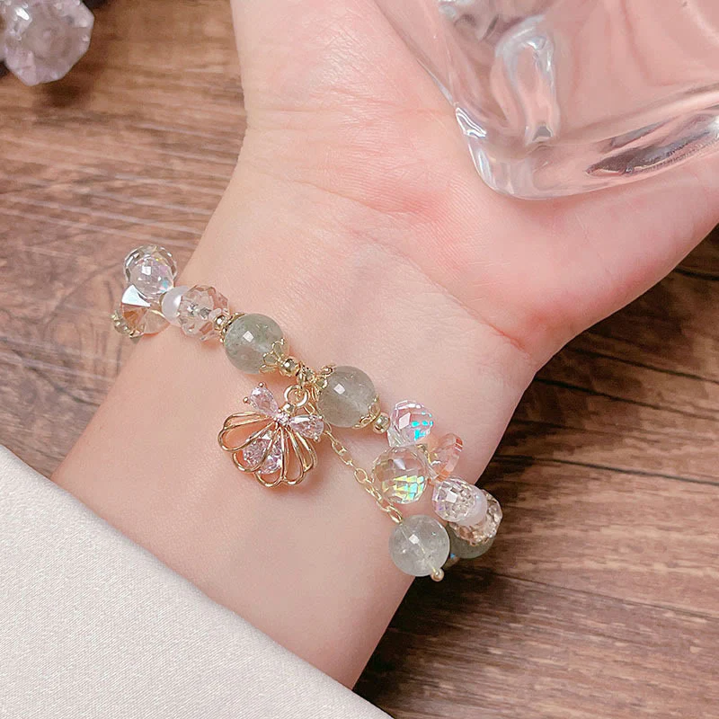 Buddha Stones Natural Strawberry Quartz Pearl Shell Positive Bracelet