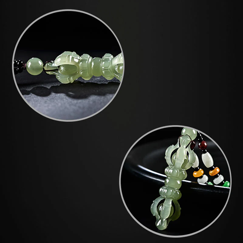 Buddha Stones Tibetan Natural Hetian Cyan Jade White Jade Dorje Vajra Engraved Success Necklace Pendant