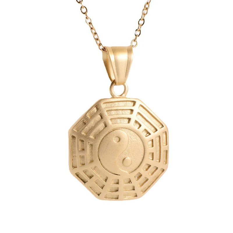 Buddha Stones Bagua Yin Yang Titanium Steel Balance Necklace Chain Pendant