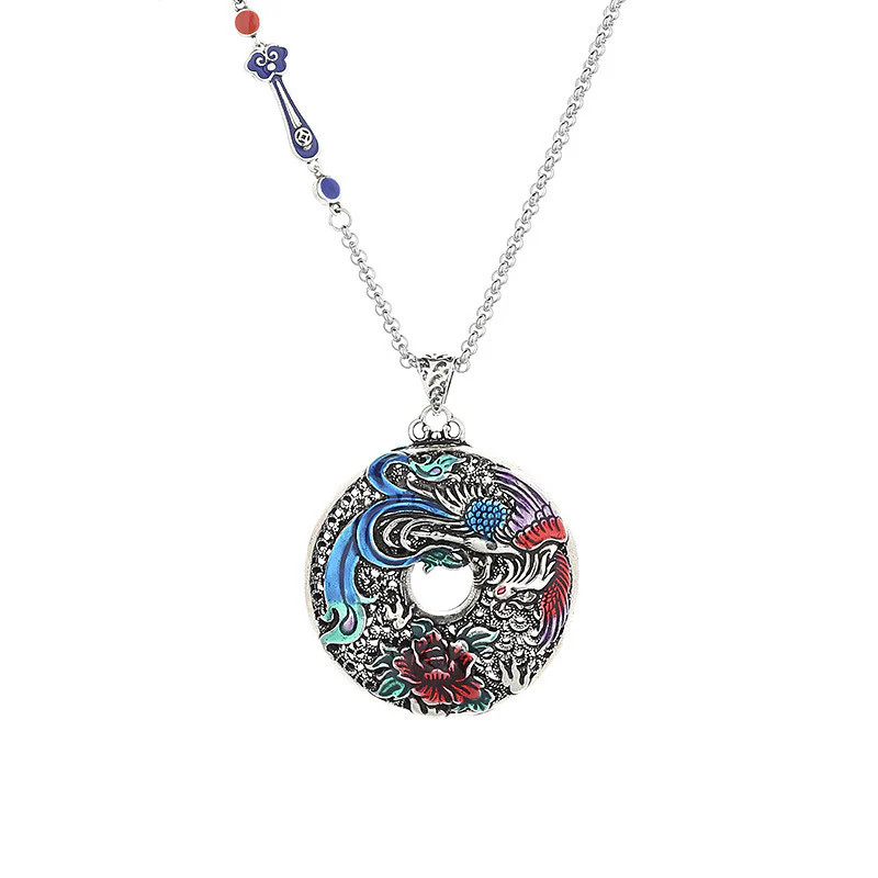 Buddha Stones Phoenix Peony Flower Luck Protection Necklace Pendant