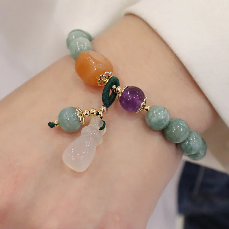 Buddha Stones Cyan Jade Lotus Pumpkin Wish Peace Buckle Amethyst Crystal Healing Bracelet