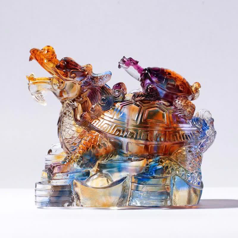 Buddha Stones Feng Shui Dragon Turtles Handmade Liuli Crystal Art Piece Protection Home Office Decoration