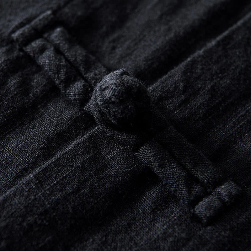 Buddha Stones Frog-Button Chinese Tang Suit Cotton Linen Men Jacket Shirt With Pockets