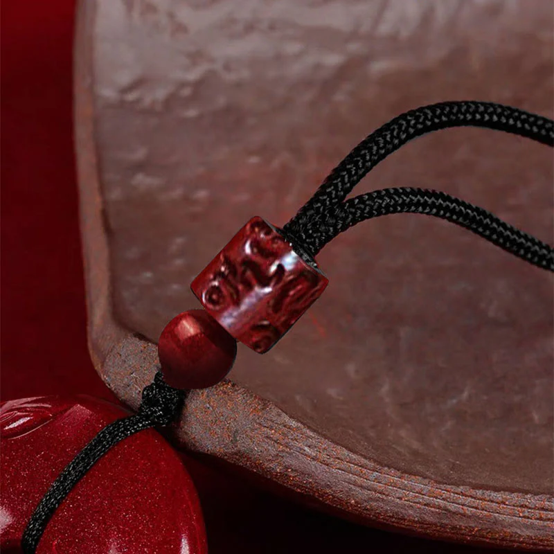 Buddha Stones Natural Cinnabar Lotus Peace Buckle Blessing Necklace String Pendant