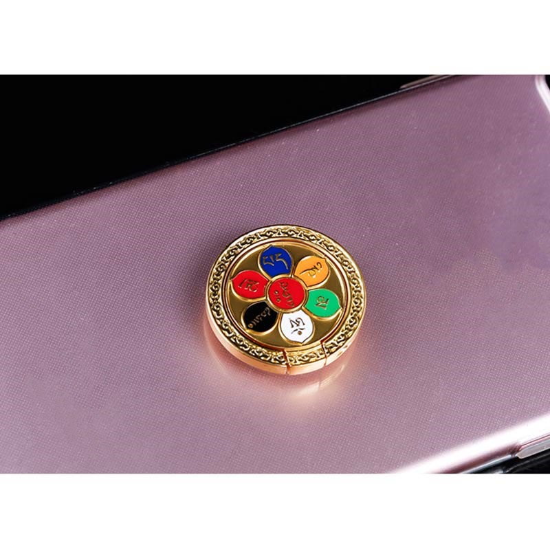 Buddha Stones Tibetan Om Mani Padme Hum Peace Phone Ring Bracket Universal Phone Holder Decorations