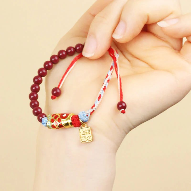 Buddha Stones Cinnabar Beads Lucky Koi Fish Blessing Bracelet