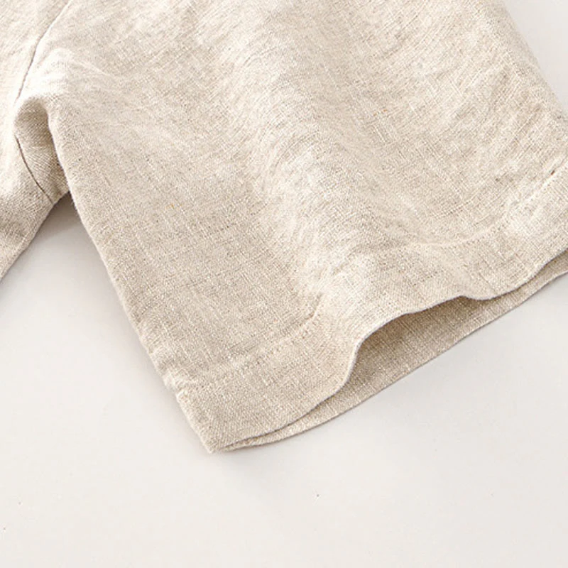 Buddha Stones Solid Summer Short Sleeve Buttons Linen Men's Shirt With Pockets