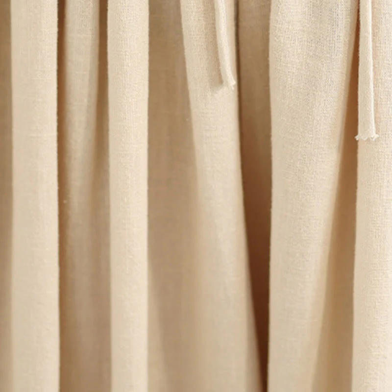 Buddha Stones Spring Embroidery Lace Hem Patchwork Drawstring Design Women's Wide Leg Cotton Pants With Pockets