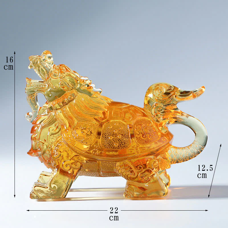Buddha Stones Feng Shui Dragon Turtle Handmade Liuli Crystal Art Piece Home Office Decoration