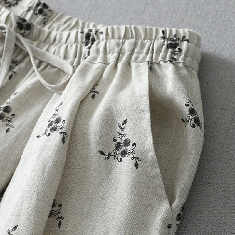 Buddha Stones Polka Dot Floral Pattern Pattern Women's Cotton Linen Harem Pants With Pockets
