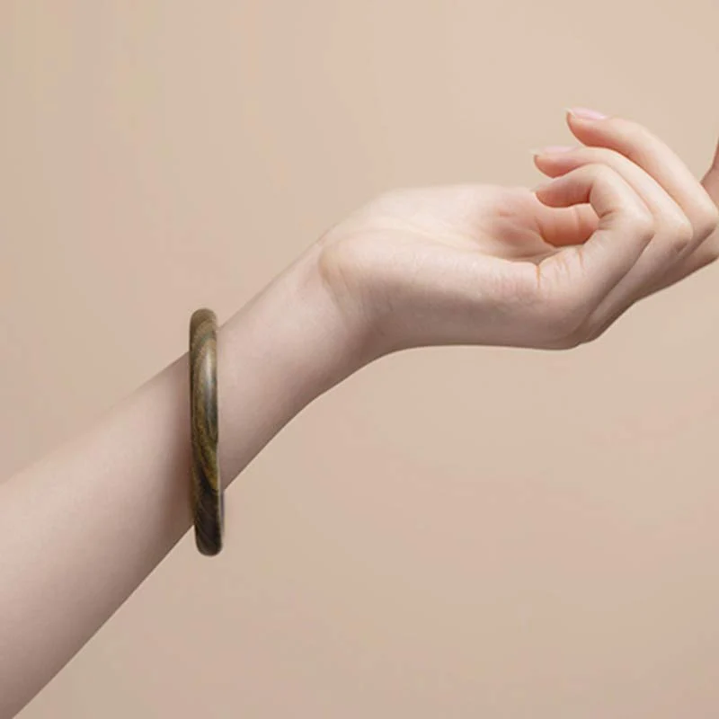 Buddha Stones Tibetan Small Leaf Red Sandalwood Ebony Green Sandalwood Protection Bracelet Bangle