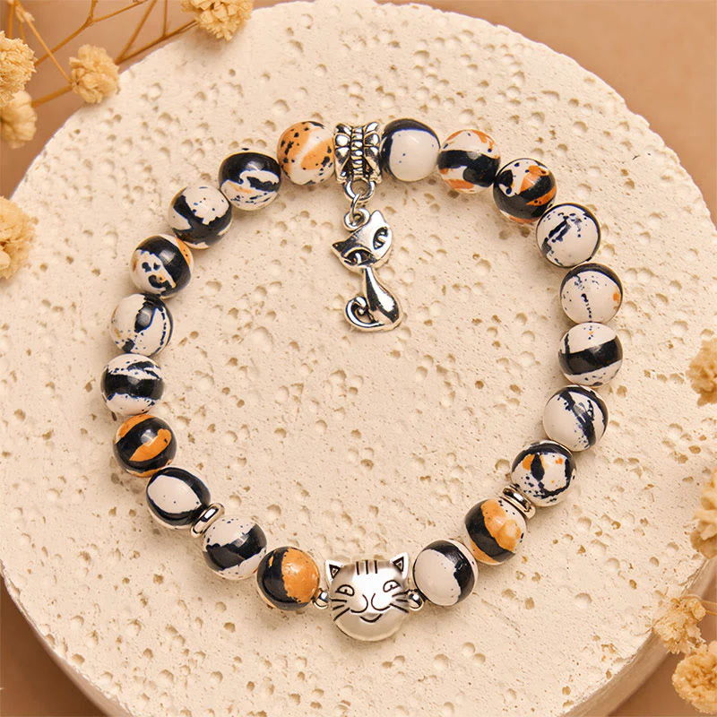 Buddha Stones Calico Cat Natural Stone Bead Confidence Bracelet