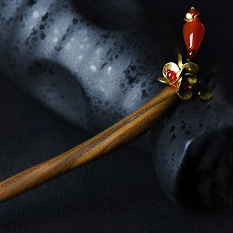 Buddha Stones Silver Tassel Green Sandalwood Soothing Hairpin