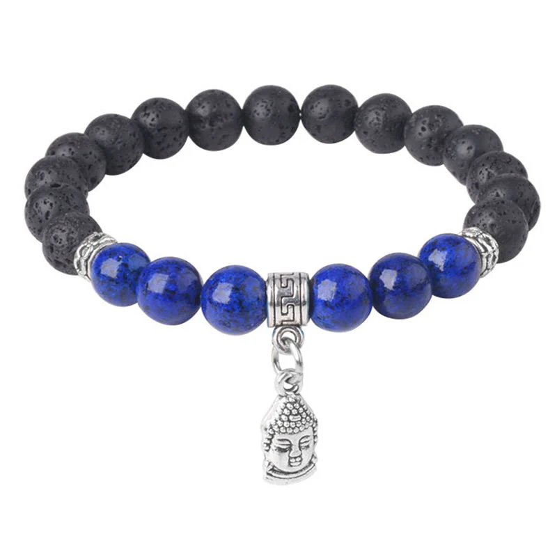 Buddha Stones Black Lava Rock Crystal Beads Animal Pattern Healing Bracelet