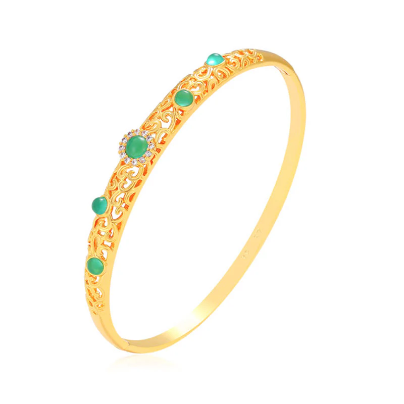 Buddha Stones Vine Design Alloy Zircon Luck Bracelet Bangle