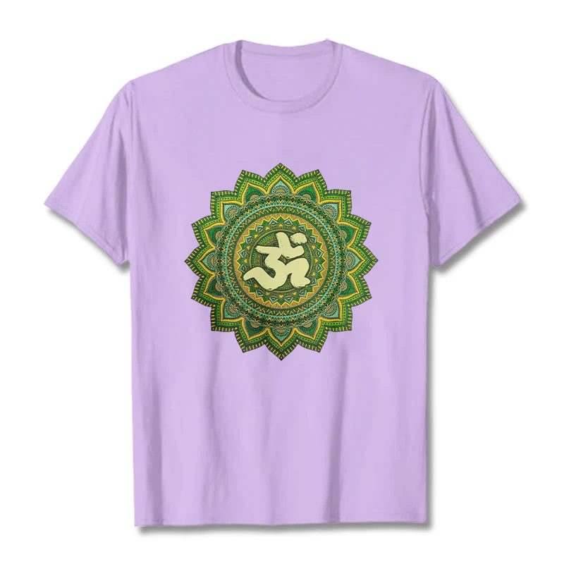 Buddha Stones Casual Green Mandala Om Symbol Pattern Cotton Tee T-shirt