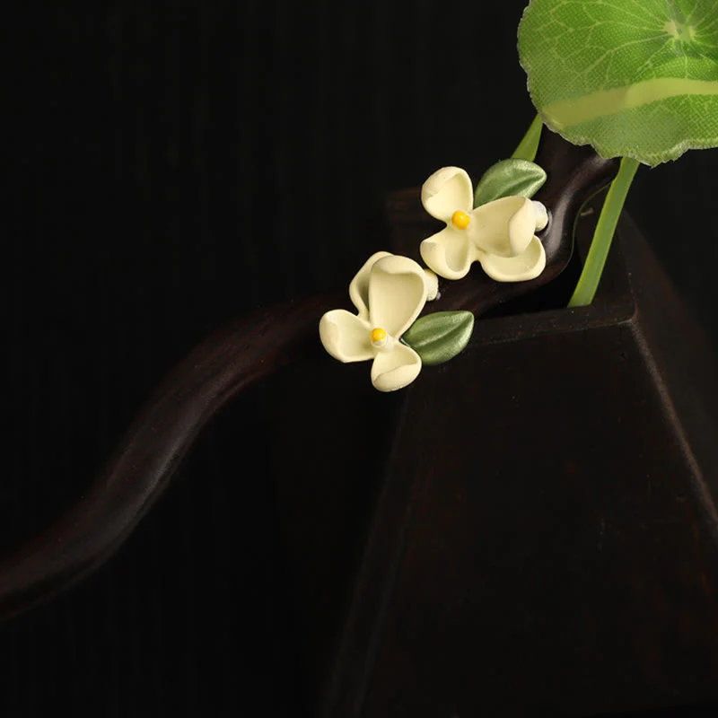 Buddha Stones Ebony Gardenia Petal Courage Hairpin