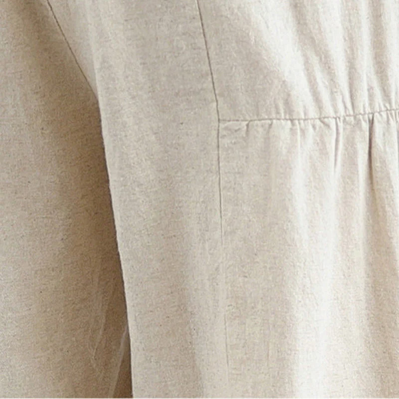 Buddha Stones Casual Plain Lace Splicing Cotton Linen Women's Cropped Wide Leg Pants With Pockets