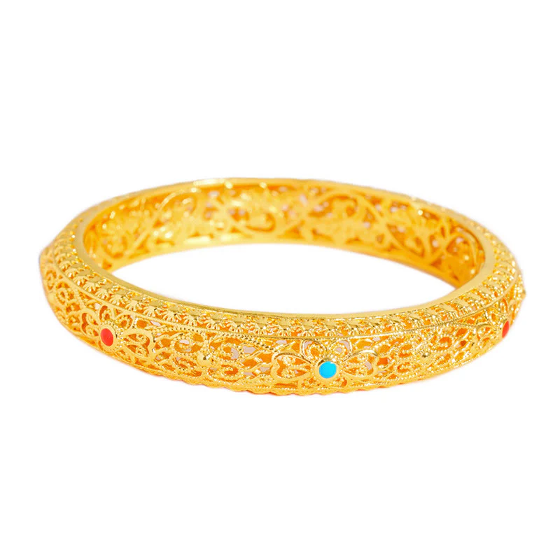 Buddha Stones Copper Plated Gold Flowers Vine Pattern Luck Bracelet Bangle 2.44 IN (62 MM)