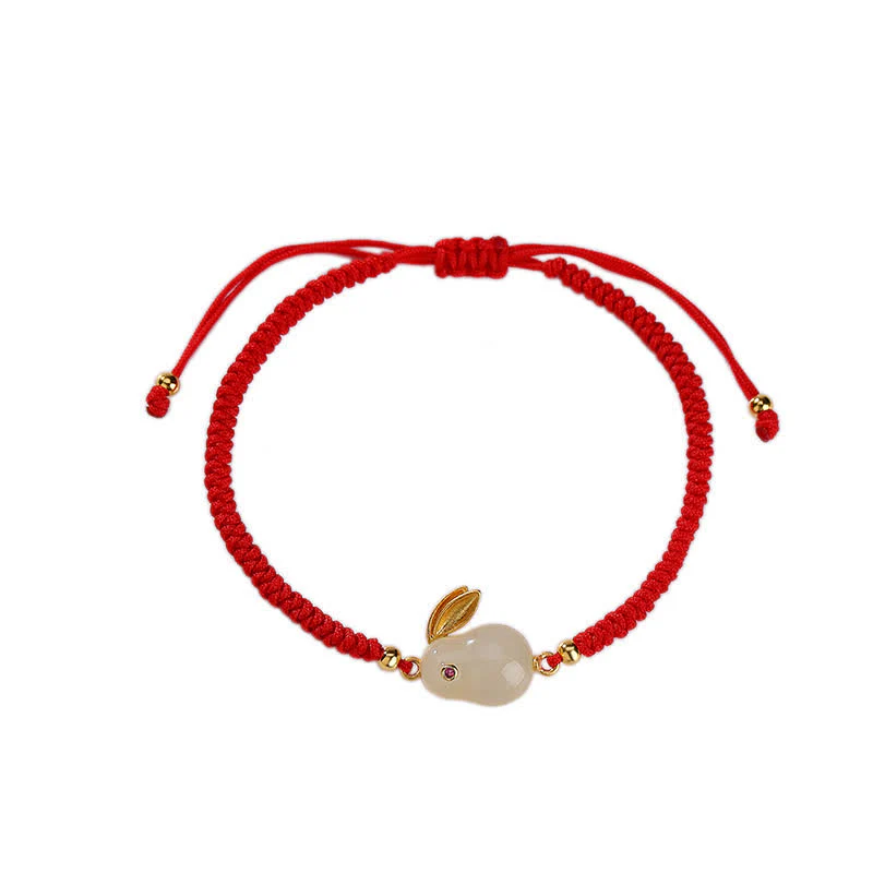 Buddha Stones 925 Sterling Silver Year of the Rabbit Hetian White Jade Luck Red String Protection Bracelet