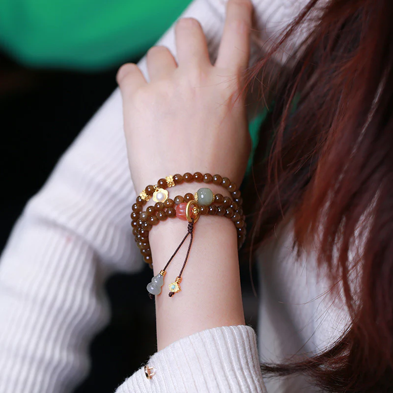 Buddha Stones Jade Butterfly Gourd Prosperity Luck Bracelet Necklace