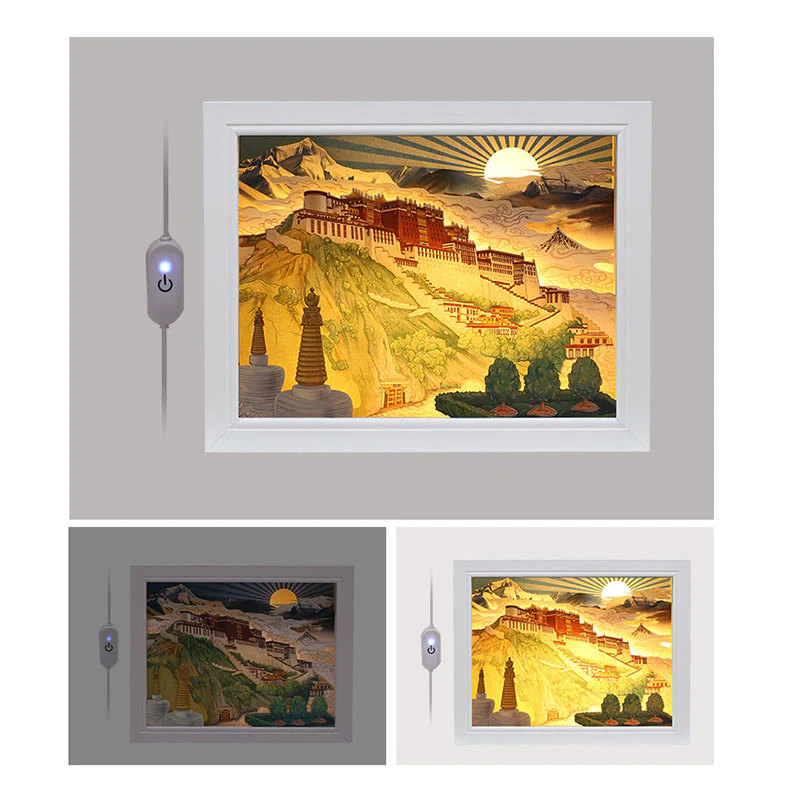 Buddha Stones Tibet Potala Palace Paper LED Carving Lamp Art Night Lights Creative LED Table Lamp