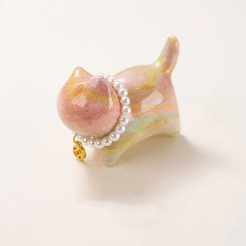 Buddha Stones Sandalwood Lucky Mini Cat Lacquer Craft Healing Decoration Random Color(Blind Box)