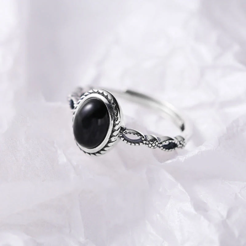 Buddha Stones 925 Sterling Silver Black Onyx Fortune Ring