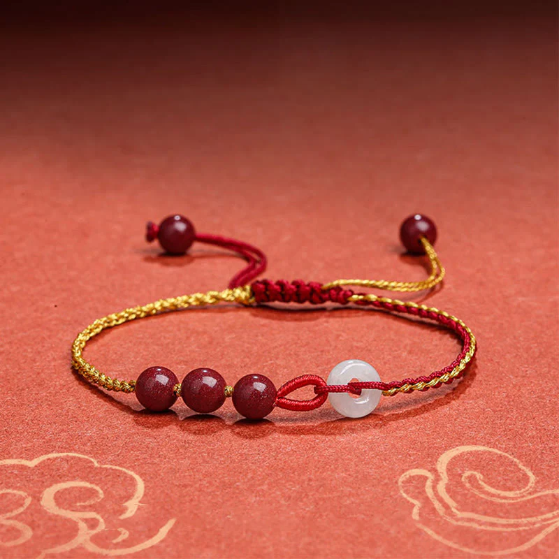 Buddha Stones Natural Cinnabar Jade Peace Buckle Blessing Bracelet