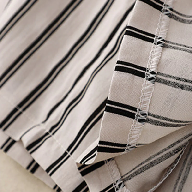 Buddha Stones Casual Acrylic Stripe Lace-up Women's Wide Leg Pants With Pockets