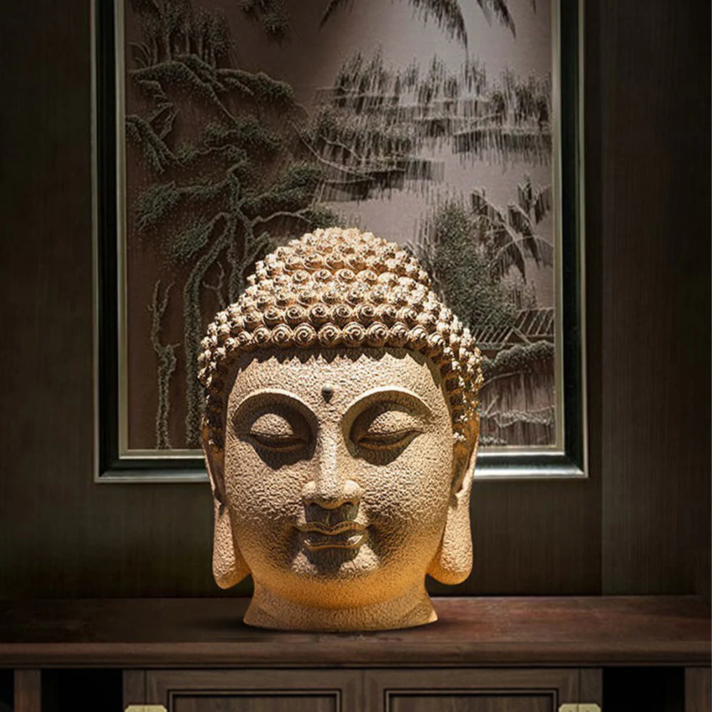 Buddha Stones Closed Eyes Meditating Buddha Head Resin Statue Zen Home Decoration 42*30*30cm