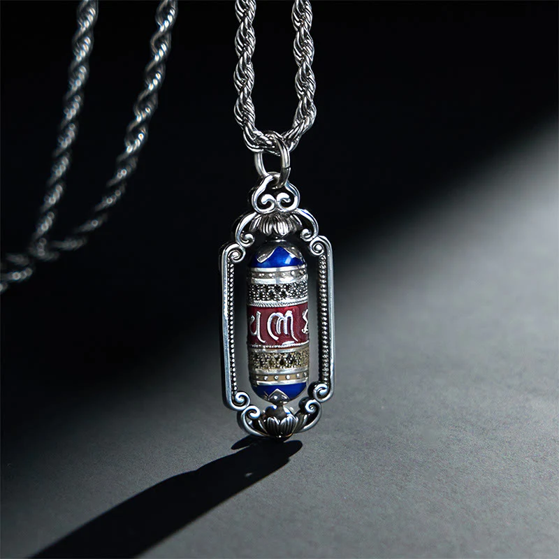 Buddha Stones Vintage Om Mani Padme Hum Prayer Wheel Copper Luck Pendant