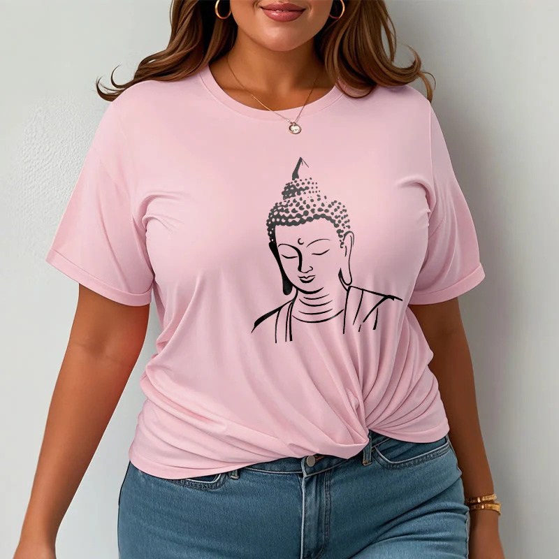 Buddha Stones Buddha Head Pattern Cotton Tee T-shirt