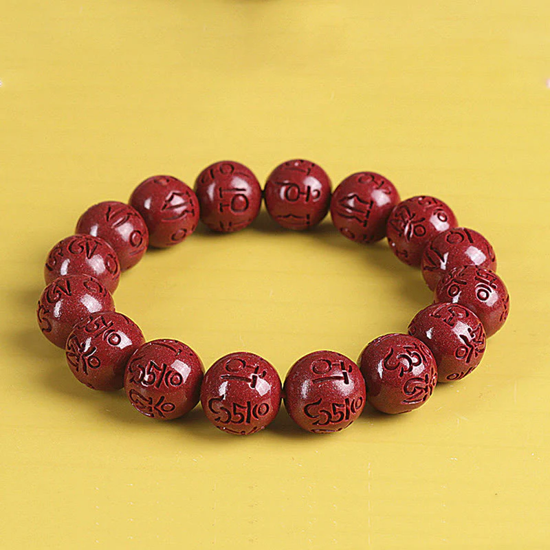 Buddha Stones Natural Double PiXiu Cinnabar Om Mani Padme Hum Wealth Luck Bead Bracelet