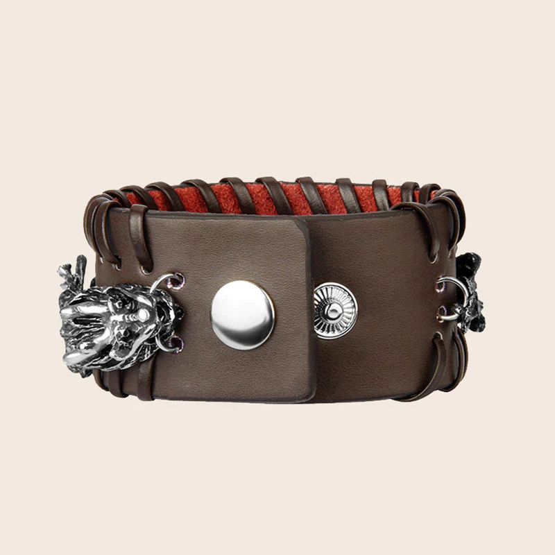 Buddha Stones Dragon Leather Protection Weave Bracelet